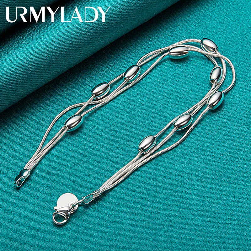 Fashion Bead Chain Bracelet 925 Sterling Silver Women Lady Wedding Jewellery