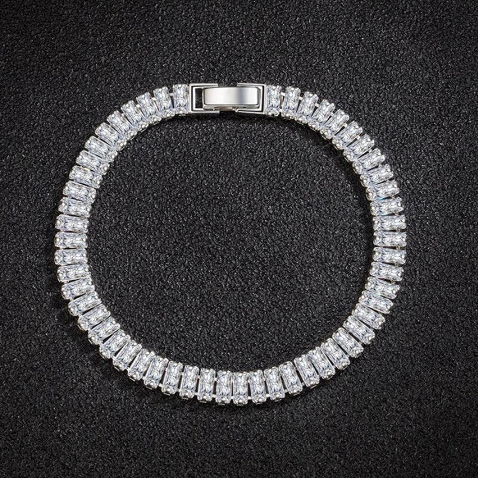 18cm Luxury Crystal Bracelet 925 Sterling Silver Women Engagement Jewellery