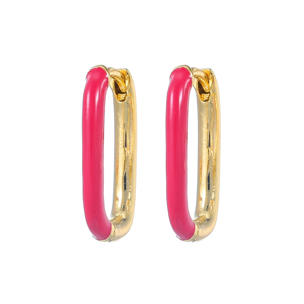 Stainless Steel Zircon Geometry Dangle Earring 18K Gold Plated Huggie