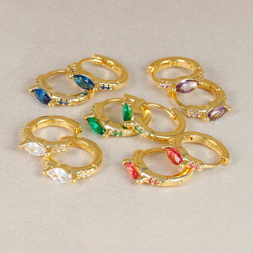 2023 Simple Stainless Steel Round Hoop Earring Colourful Zircon