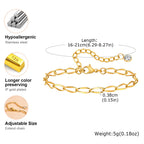 Gold Plated Link Bracelet for Women, Stainless Steel Stackable Chain Wristband, Adjustable Waterproof Jewelry