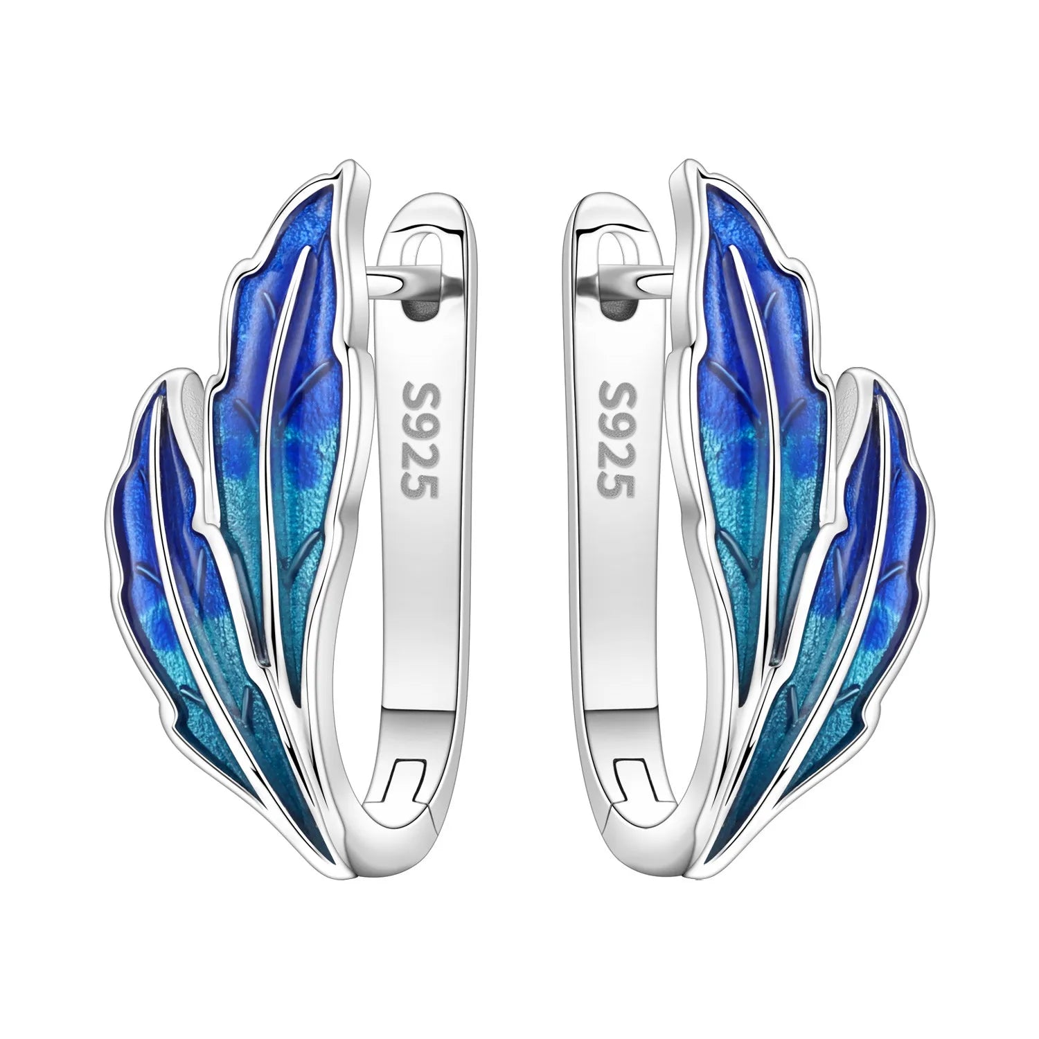 925 Sterling Silver Blue Horseshoe Lotus Ear Studs Hoop Earrings Trendy Gift