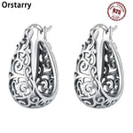 925 Sterling Silver Vintage Vine Versatile Hoop Earrings Fine Birthday Gift