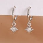 Luxury Stainless Steel Star Dangle Earrings Zircons Geometric Piercing