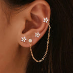 Stainless Steel Zircon Crown Stud Earrings Women 18K Gold Double Studs