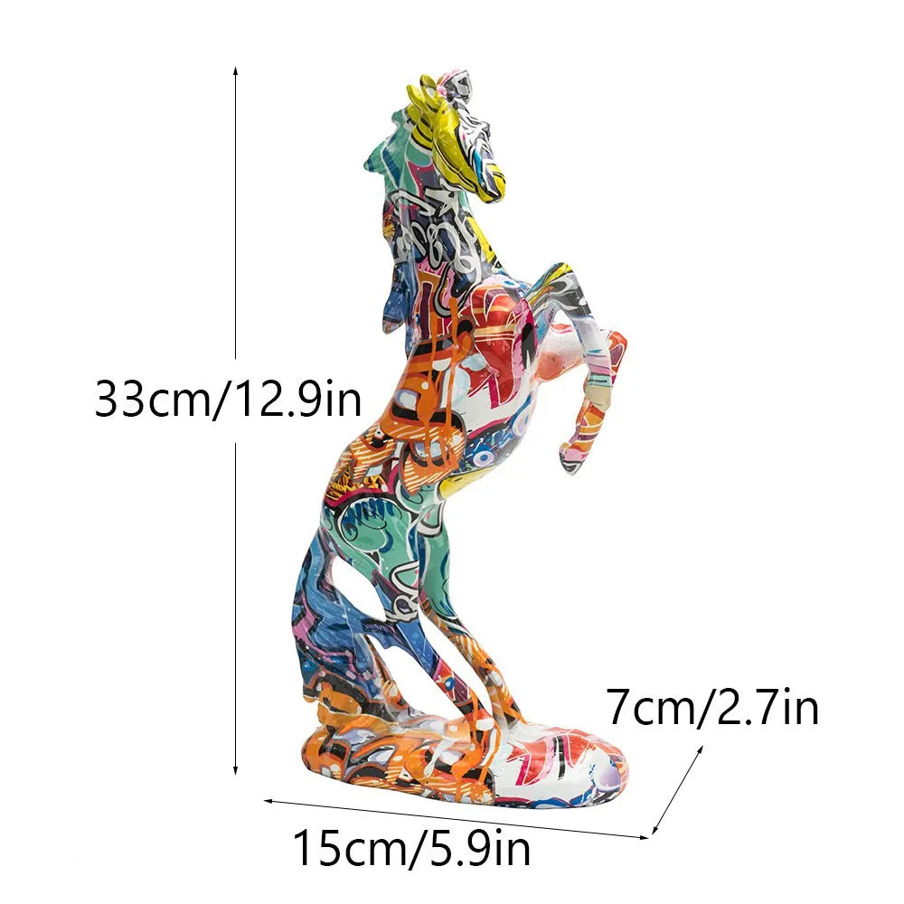 33cm High Horse Statue Graffiti Pop Art Modern Decor Living Room Office Bookcase
