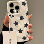 Black Checkered Star Case for iPhone 16 17 15 14 13 12 11 Pro Max Plus Soft
