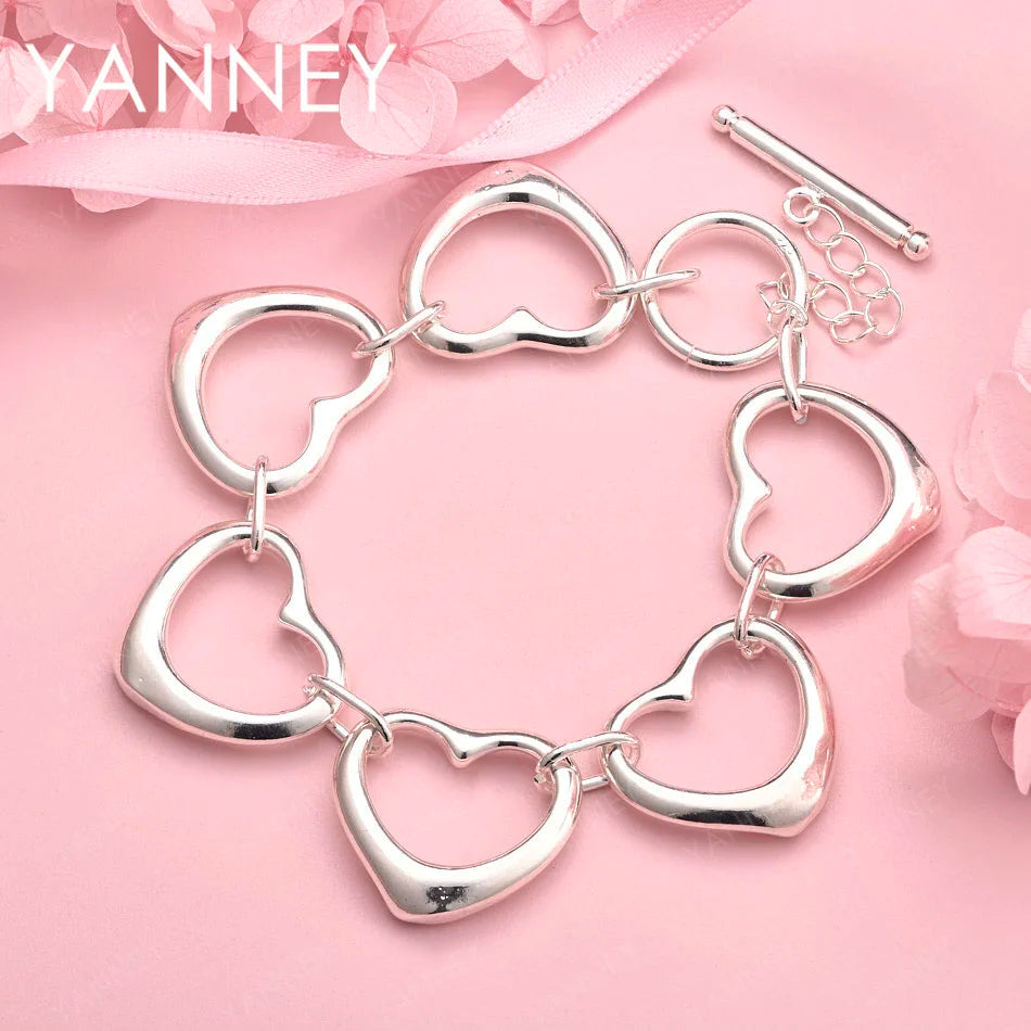 925 Sterling Silver Heart Shaped Bracelet Women Stylish Jewellery Gift