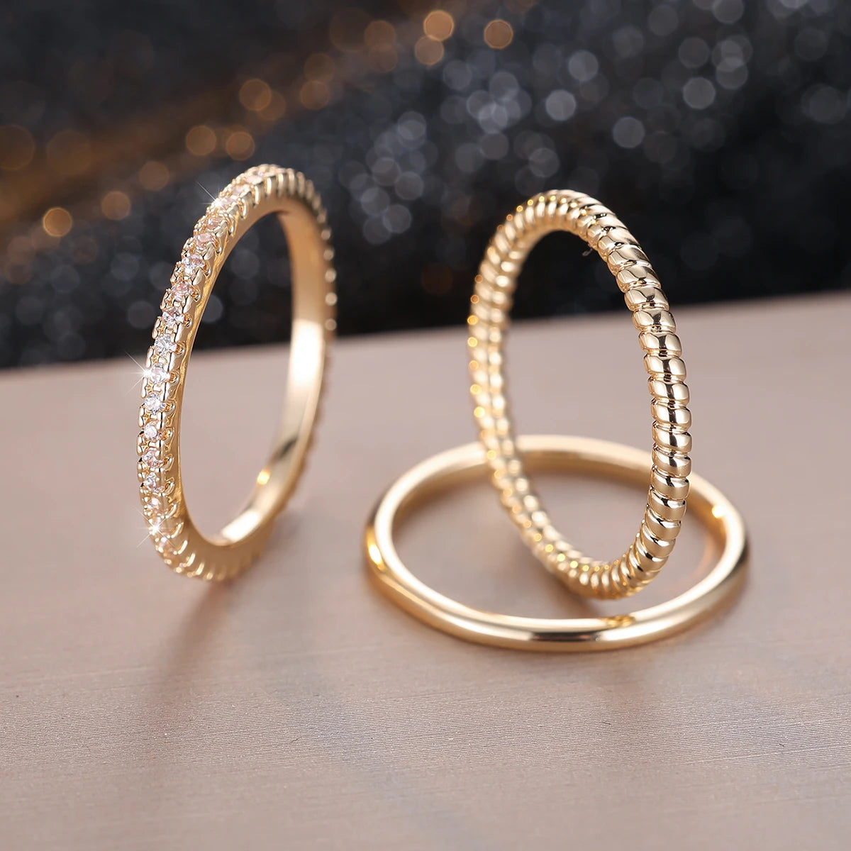 3pcs Minimalist Stacking Thin Ring Sets For Women Gold Color Simple Small White Zircon Wedding Bands Party Ins Finger Jewelry CZ