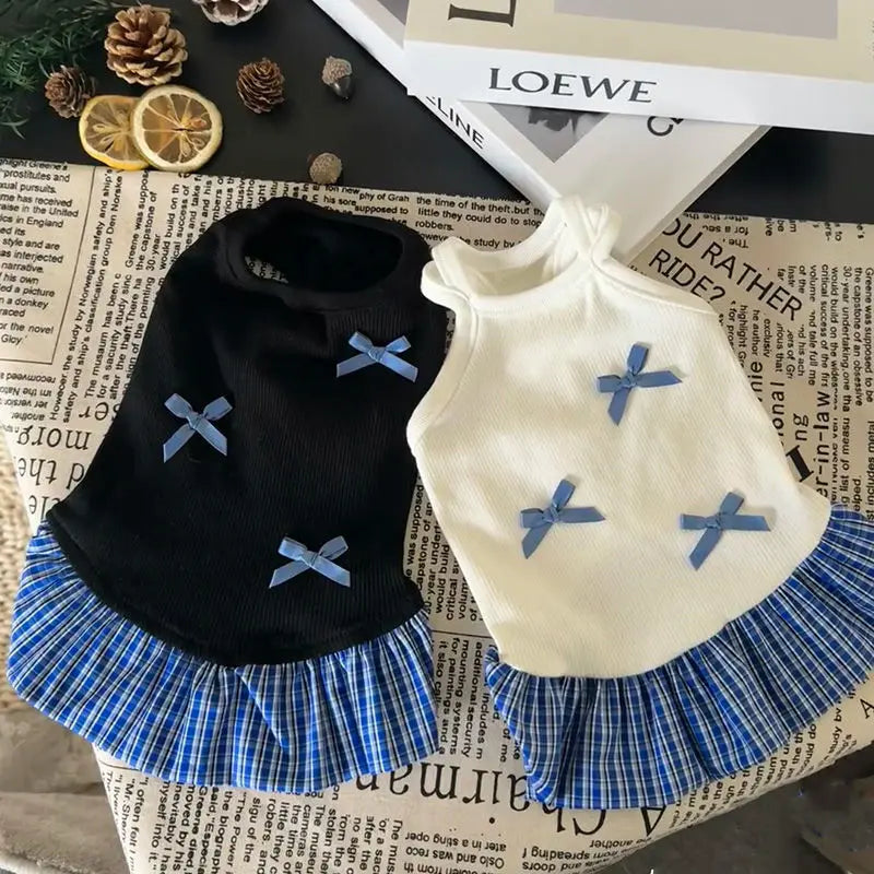 Dog Skirt for Small Dogs, Chic Puppy Dress with Simple Bow, Cute Cat Vest Dress Fashion Pet Clothes for Spring