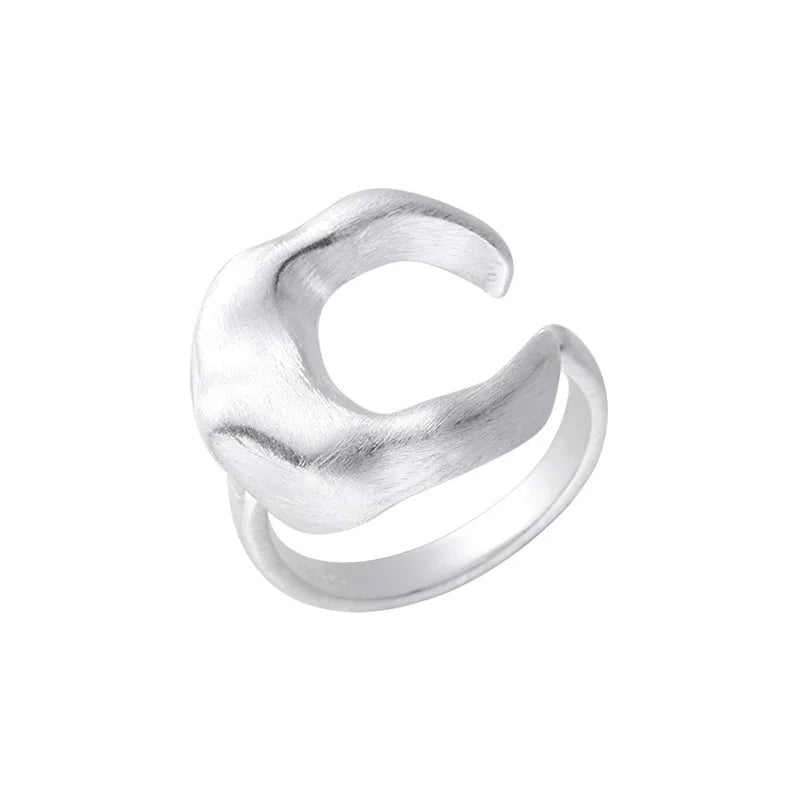 925 Sterling Silver Matte Finish Moon Open Ring Ladies Luxury Jewellery Wholesale Accessory