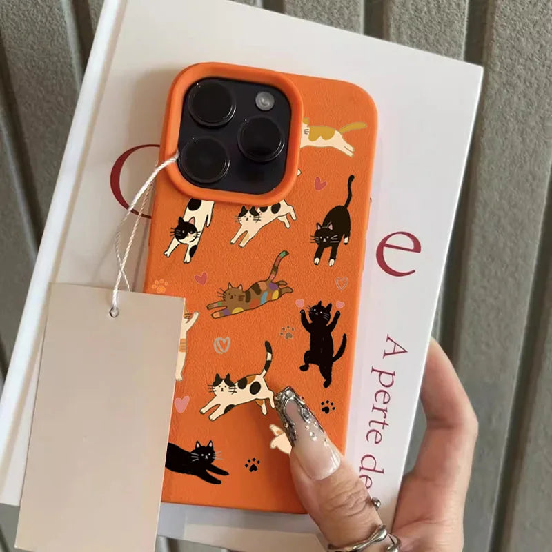 Cute Love Heart Cat Lychee Case for iPhone 17 16 15 14 Pro Max