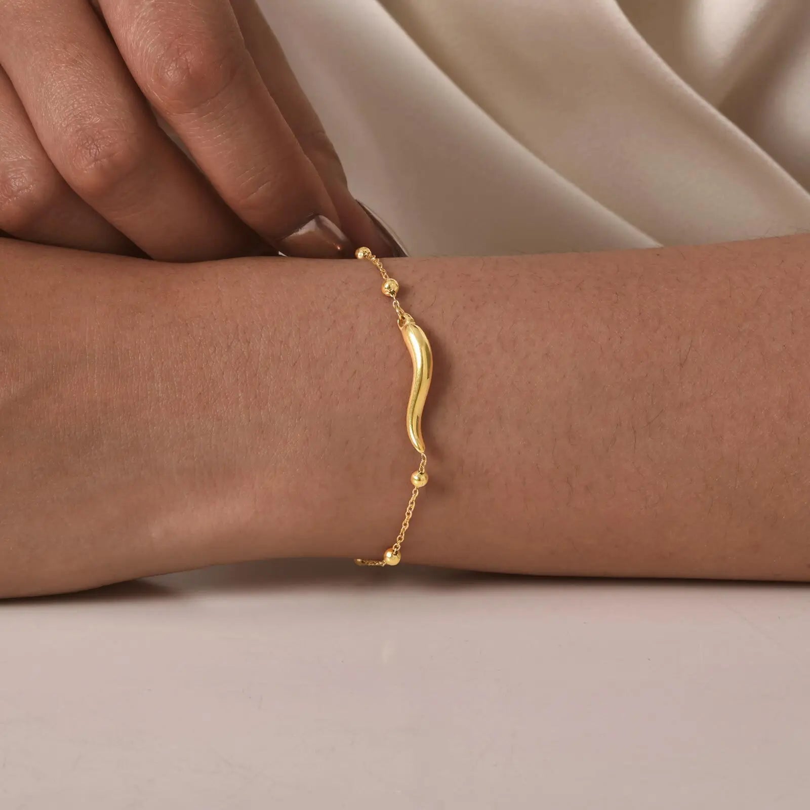 Italian Horn Satellite Chains Bracelet for Women, Stainless Steel Thin Link, Nickel-free Hypoallergenic Jewelry Gifts