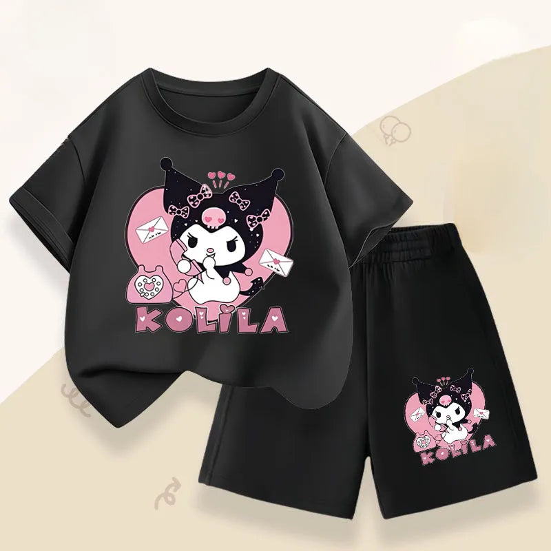 Sanrio Kuromi Girls Summer Breathable Outfits T-Shirt and Shorts Set
