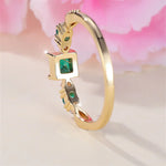 Minimalist Female Square Green Stone Thin Rings For Women Antique Gold Color White Zircon Stacking Wedding Bands Party Jewelry