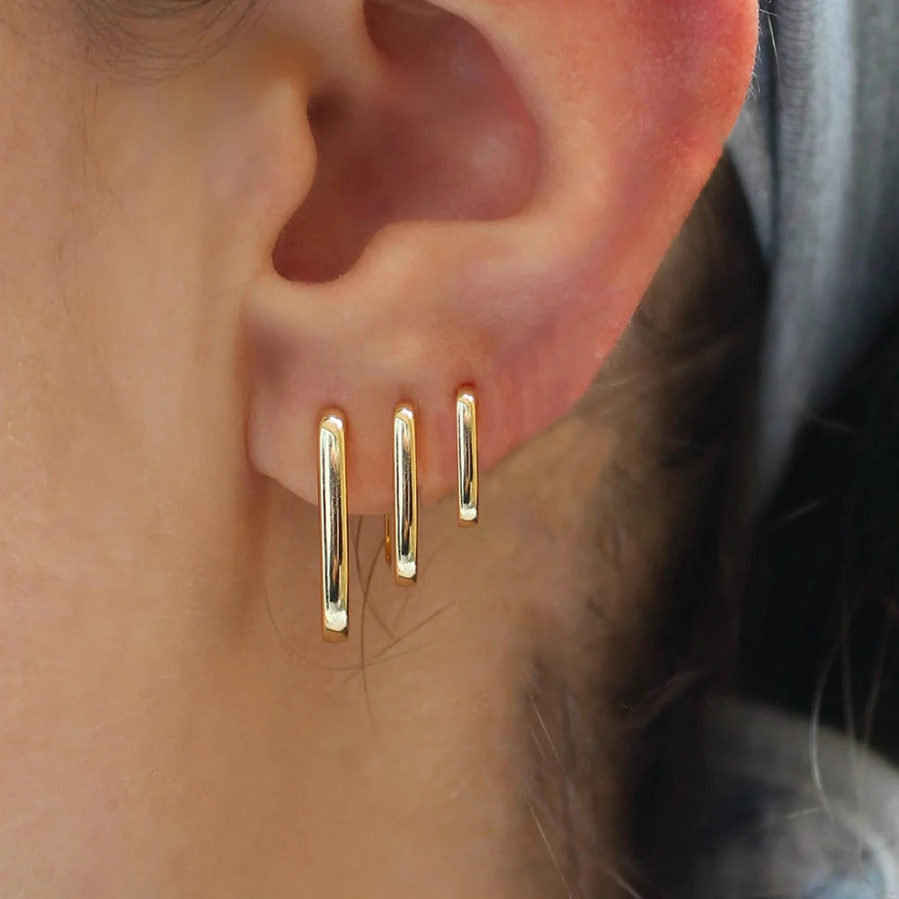 2PCS Gold Colour Square Stainless Steel Hoop Earrings Minimalist Punk