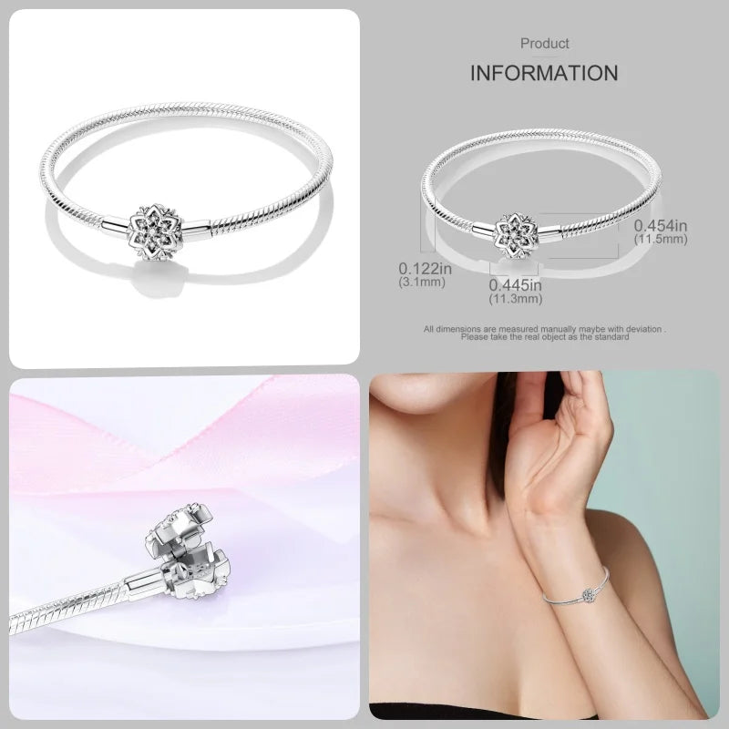 925 Silver 17-20CM Heart Pave Zirconia Original Bracelets Infinity Bracelet Fit DIY Charms Bead Birthday Jewelry Gifts Hot Sale