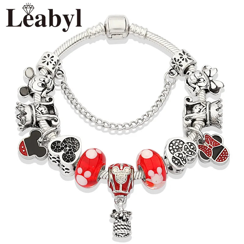 Pink Crystal Bead Charm Bracelet Colourful Enamel Handmade DIY Jewellery