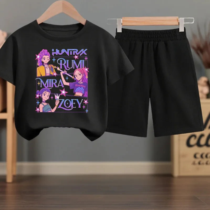 K-pop Girls Summer Casual T-Shirt and Shorts 2-Piece Fashion Outfit