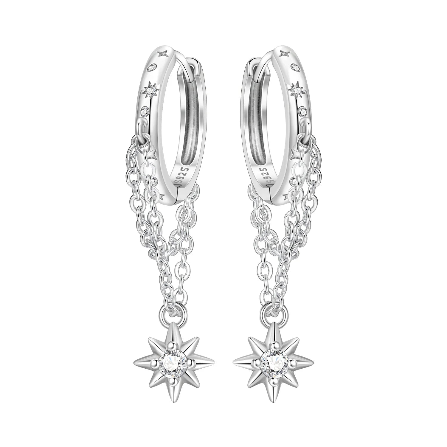 925 Sterling Silver Octagonal Tassel Versatile Hoop Earrings Birthday Gift