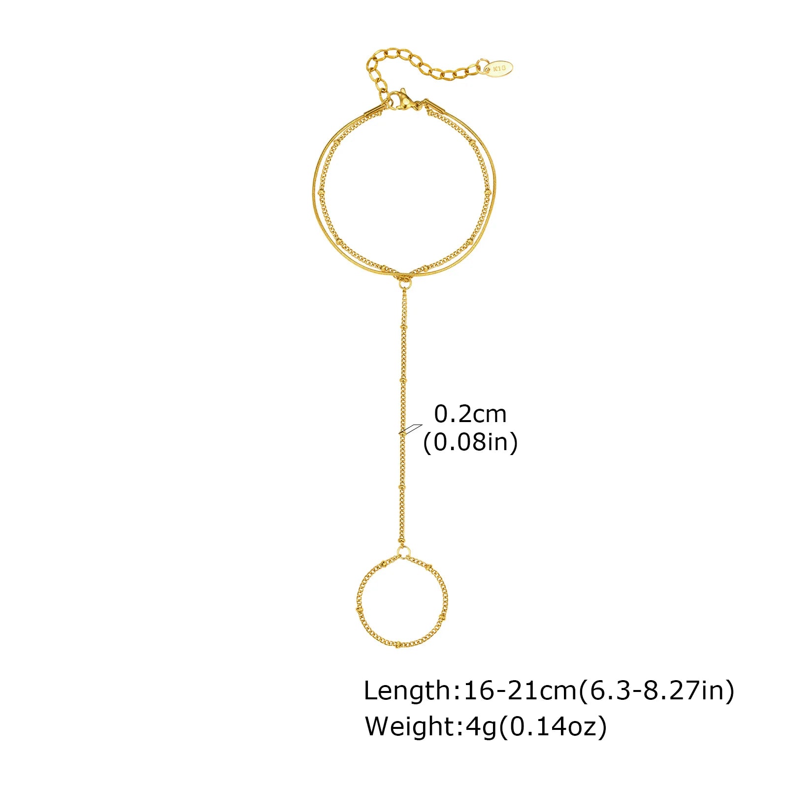 Stainless Steel Hand Chain Ring Bracelet for Women, Adjustable Gold Plated Doule-layer Bracelets, Christmas Party Jewelry