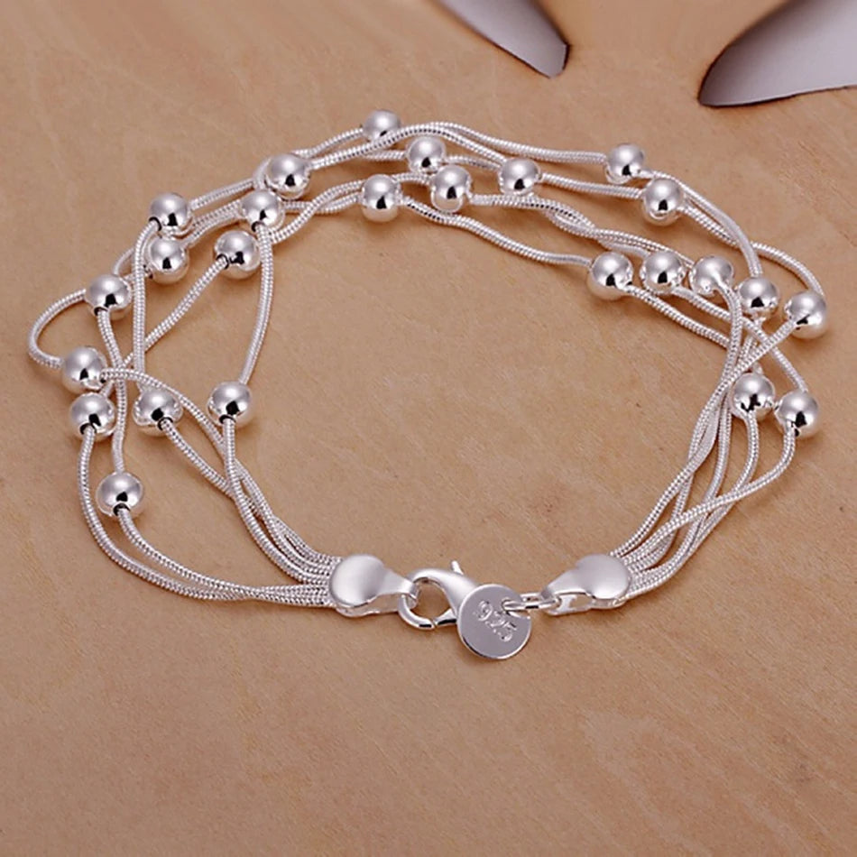 Chain Beads Bracelet 925 Sterling Silver Cute Women Lady Fashion Jewellery