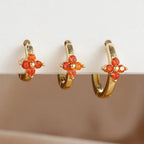 3PCS Simple Flower Zircon Hoop Earrings 18K Gold Plated Steel