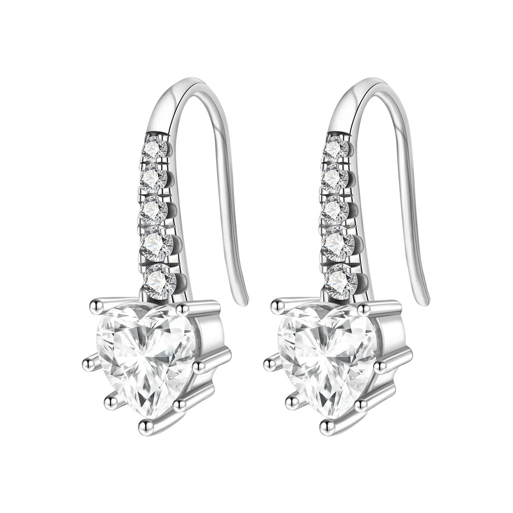 925 Sterling Silver Simple Love Heart Zircon Circle Hoop Earrings Jewellery