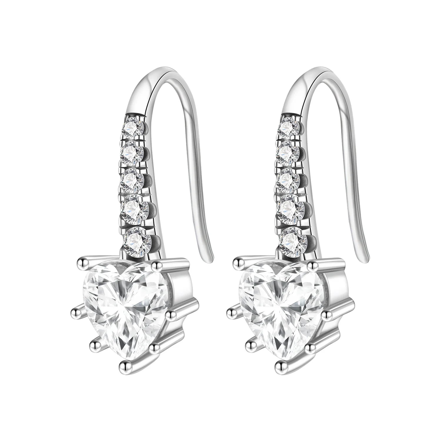 925 Sterling Silver Simple Love Heart Zircon Circle Hoop Earrings Jewellery