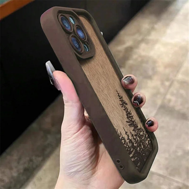 Retro Forest Brown Wood Case for iPhone 17 16 15 14 13 12 11 Pro Max Plus