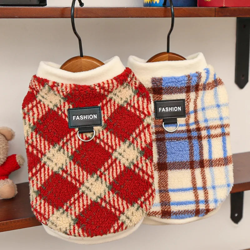 Plaid Dog Cat Vest Warm Tartan Pet Sleeveless Jacket Holiday Costume