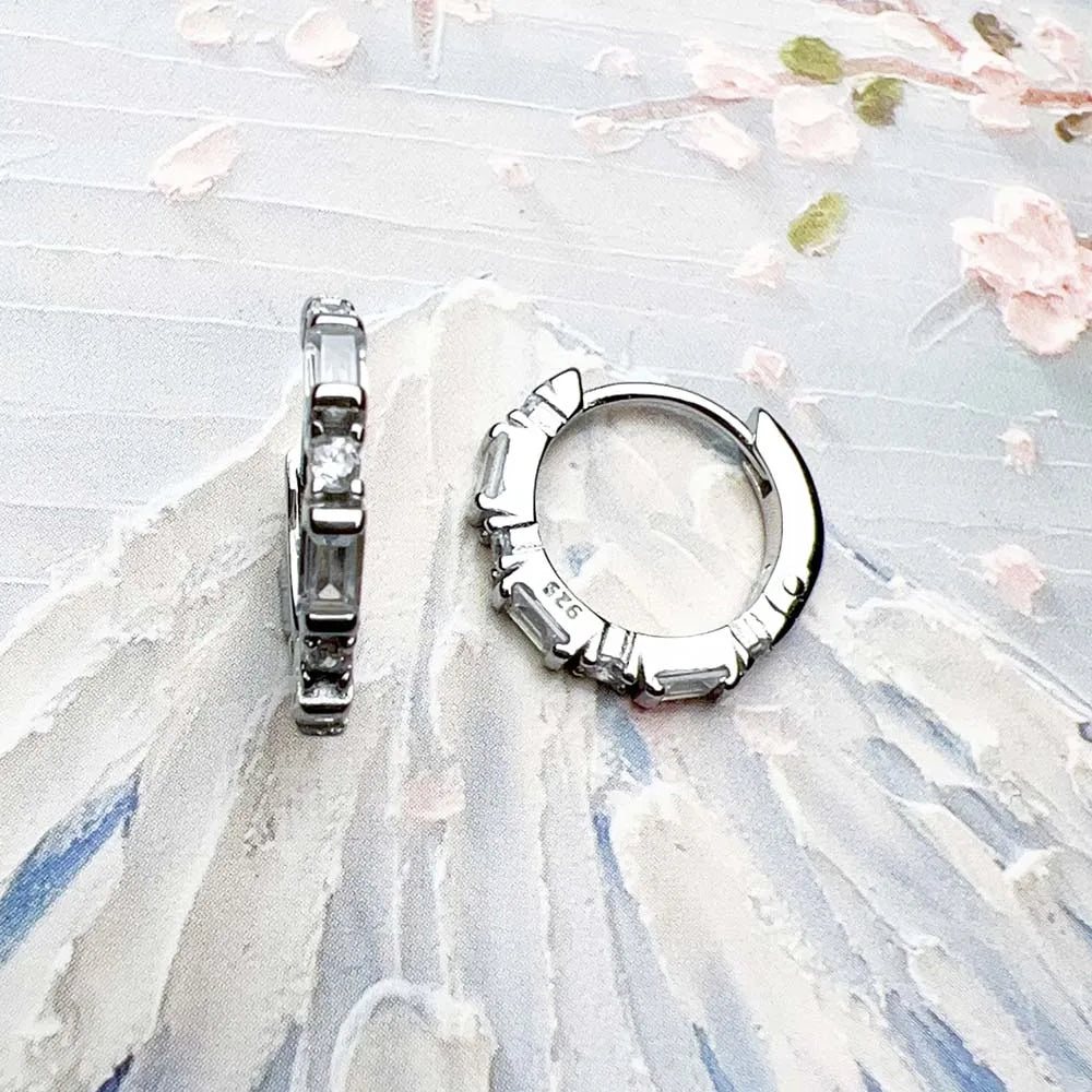 White Zircon Creole Hinged Hoop Earrings 925 Sterling Silver Gift