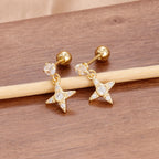 Luxury Stainless Steel Star Dangle Earrings Zircons Geometric Piercing