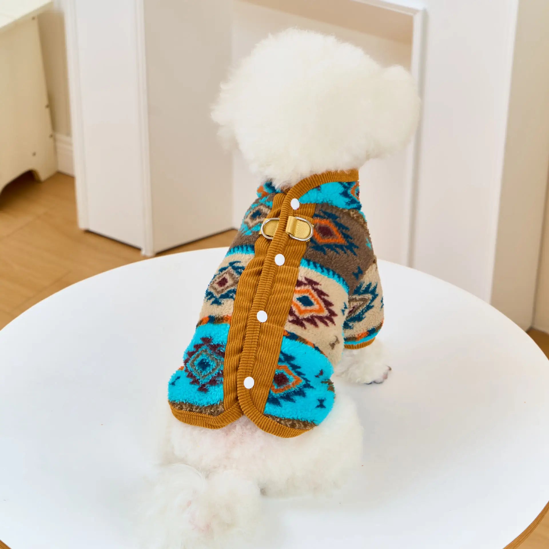 Boho Chic Dog Cat Winter Vest Traditional Pattern Sweater with Back Opening