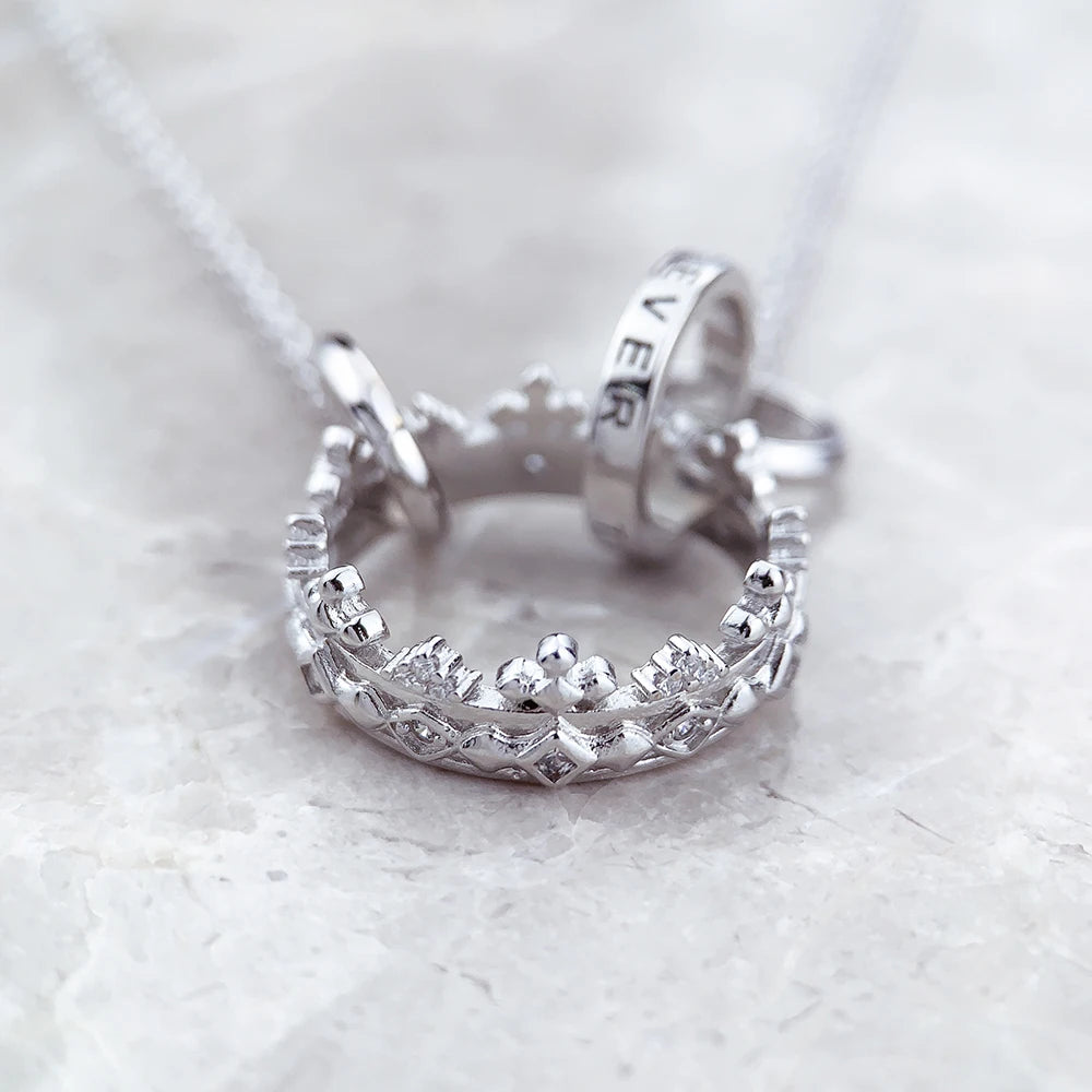 Queen Crown Link Chain Necklace 925 Sterling Silver Romantic Jewellery Gift