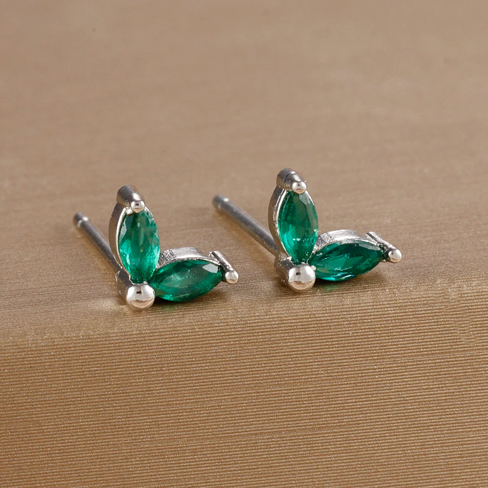 18K Gold Plated Green Zirconia Huggies Hoop Earrings Square Pendant