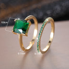 Princess Cut Red Green Stone Square Zircon Bridal Wedding Sets Gold Color Stacking Engagement Rings For Women Mothers Day Gifts