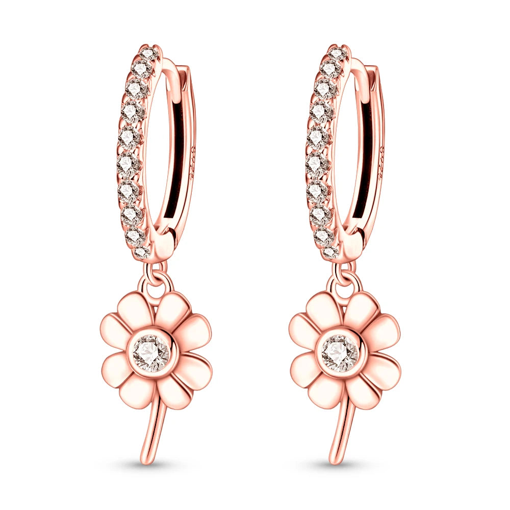 925 Sterling Silver Pink Cherry Blossom Flower Drop Earrings Jewellery Gift