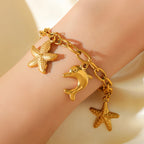 Golden Sun Moon Starfish Stainless Steel Bracelet Handmade Wrist Chain