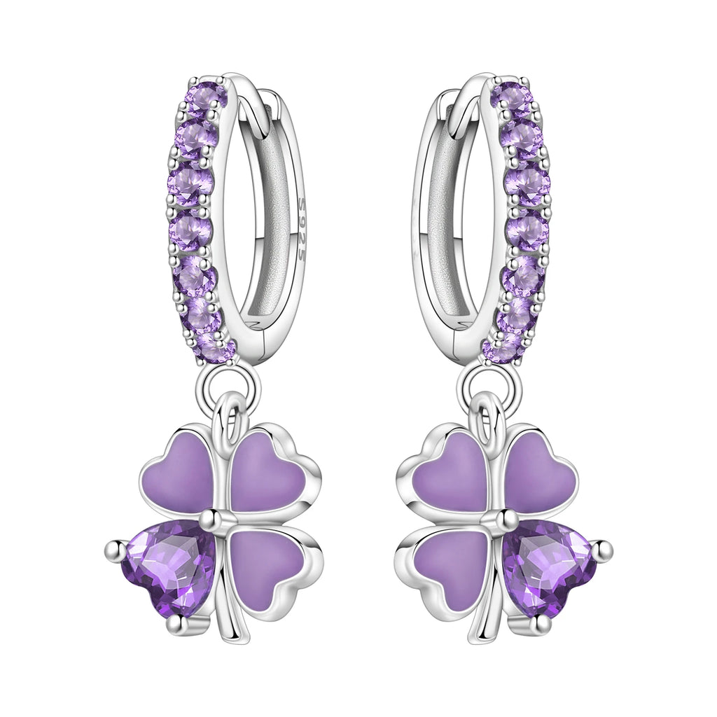 925 Sterling Silver Blue Purple Iris Flower Drop Earrings Trendy Jewellery