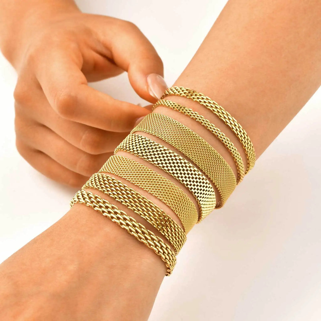Stainless Steel 18K Gold Plated Bracelet for Women, Adjustable Weaving Mesh Chain, Exquisite Jewelry Gift
