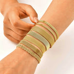 Stainless Steel 18K Gold Plated Bracelet for Women, Adjustable Weaving Mesh Chain, Exquisite Jewelry Gift