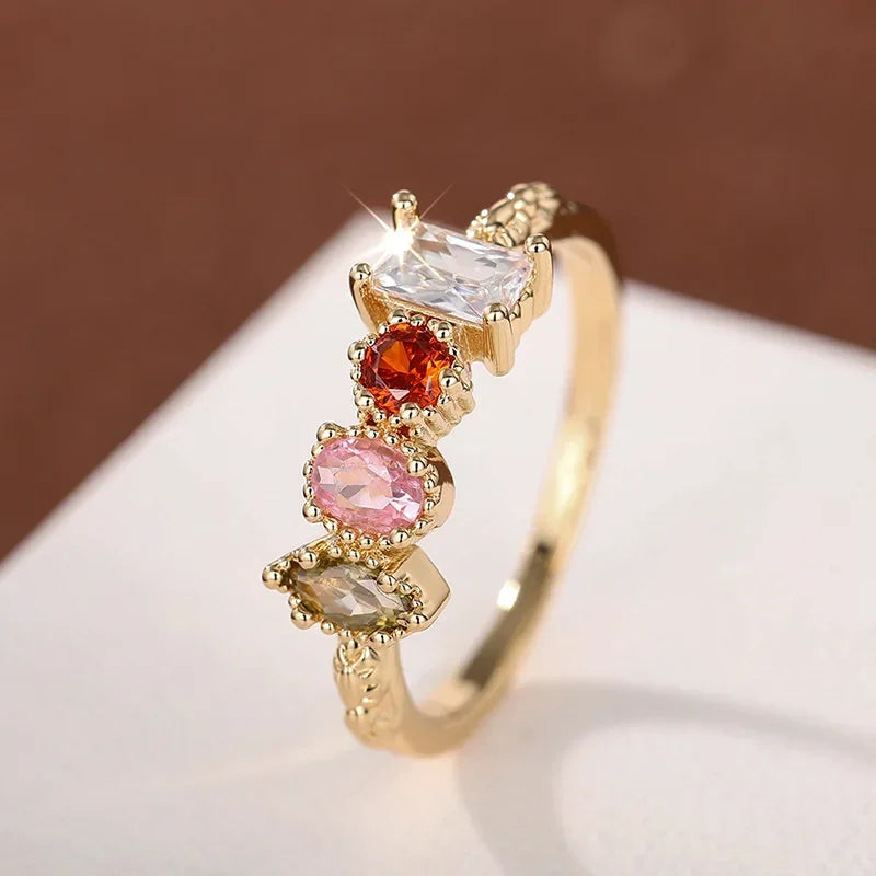 925 Sterling Silver Cubic Zirconia Wedding Party Ring Luxury Gold Colour Bright Trendy Jewellery