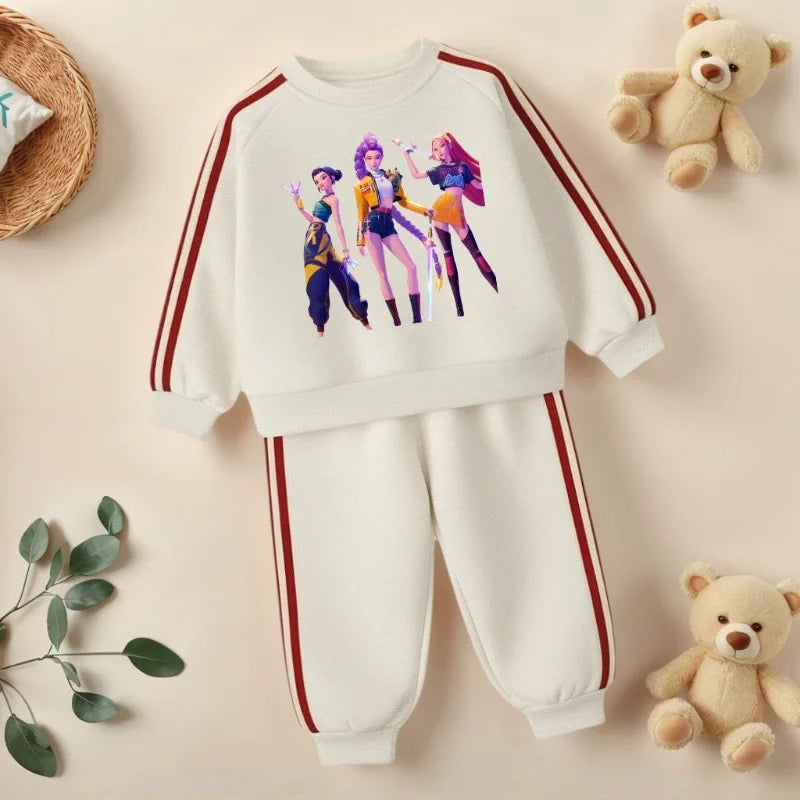 K-pop Girls Spring Clothing Set Hoodie and Side Stripe Trousers Tracksuit