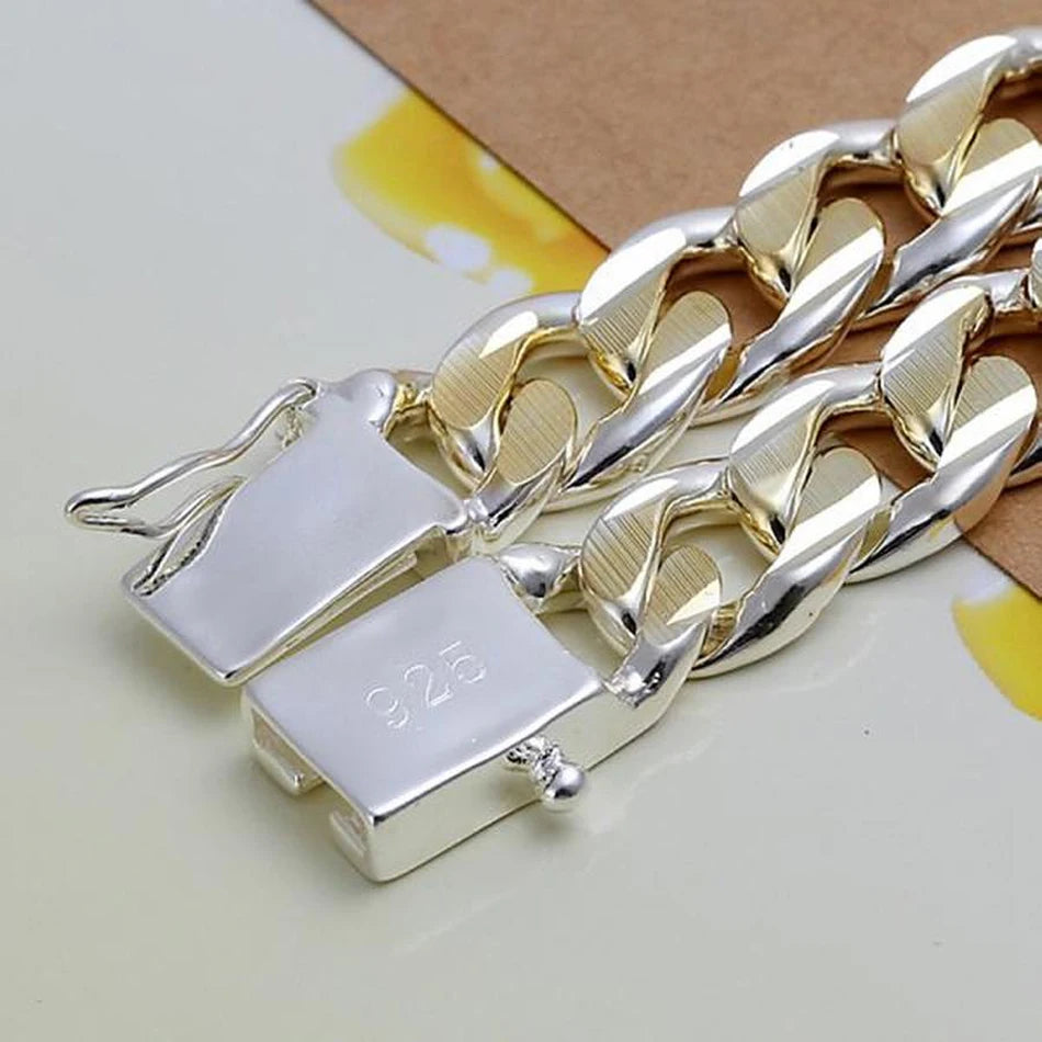 8/10mm Solid Chain Bracelet 925 Sterling Silver Men Women Noble Party Gift