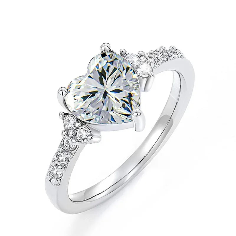925 Sterling Silver Sparkling Zircon White Purple Elegant Love Heart Ring Party Engagement Jewellery
