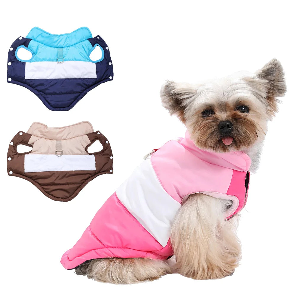 Warm Fleece Dog Jacket with Ring Windproof Pet Clothing
