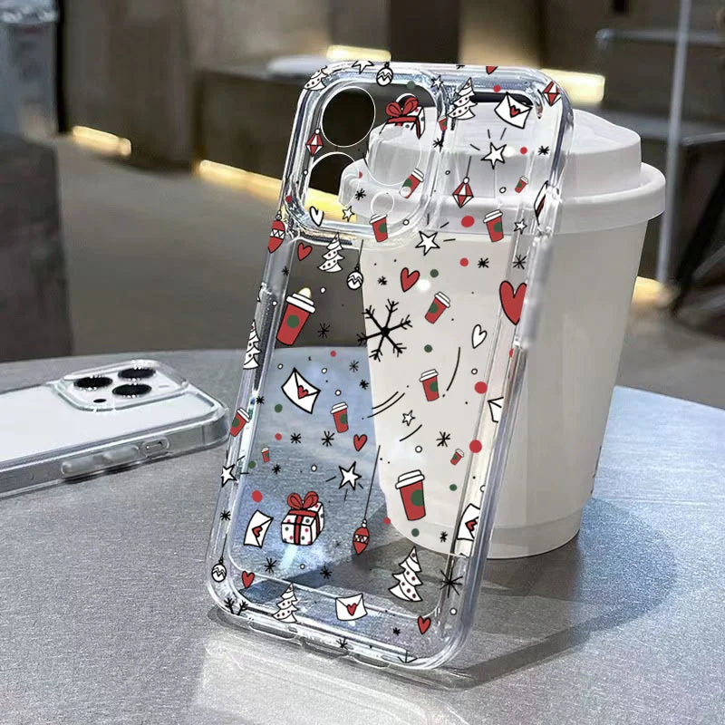 Cartoon Christmas Clear Case for iPhone 17 16 15 14 13 12 11 Pro Max XR SE2