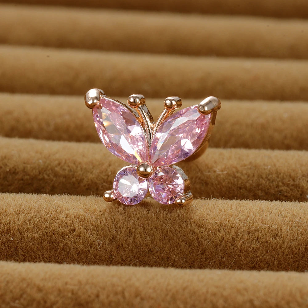 1PC Stainless Steel Tragus Helix Butterfly Piercing Earrings Pink
