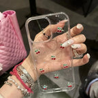 Glitter Diamond 3D Cherry Sequins Clear Case for iPhone 17 16 15